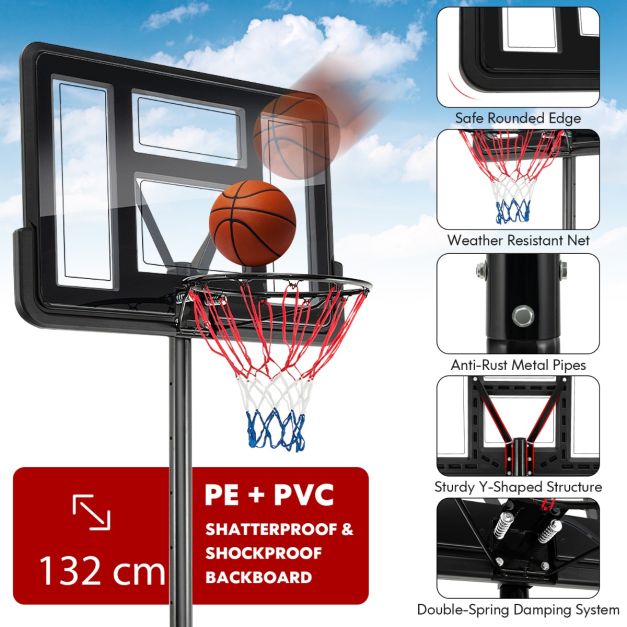 130-350cm Height Adjustable Basketball Hoop with 2 Nets