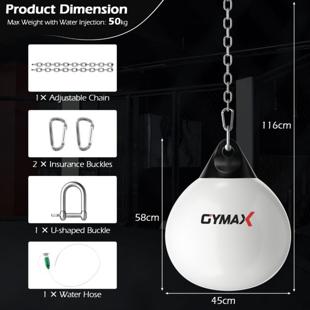 45cm 50kg Water Punching Bag with Adjustable Metal Chain for Adults/Kids