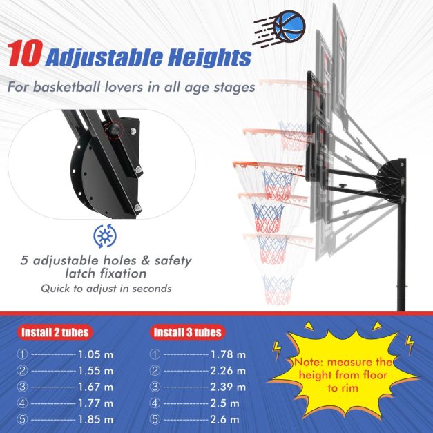 1.05-2.6m Portable Basketball Hoop Height-Adjustable with Weight Bag
