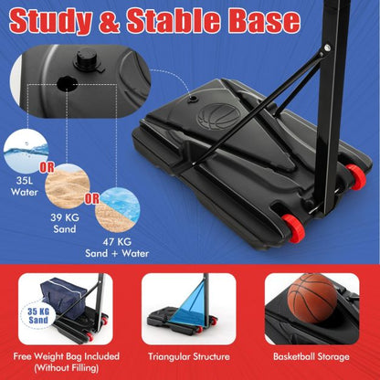 1.05-2.6m Portable Basketball Hoop Height-Adjustable with Weight Bag