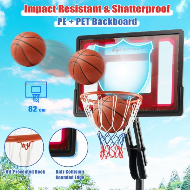 1.05-2.6m Portable Basketball Hoop Height-Adjustable with Weight Bag