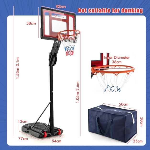 1.05-2.6m Portable Basketball Hoop Height-Adjustable with Weight Bag