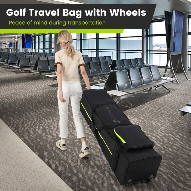 Soft-Sided 600D Oxford Golf Travel Bag with Wheels & Pocket